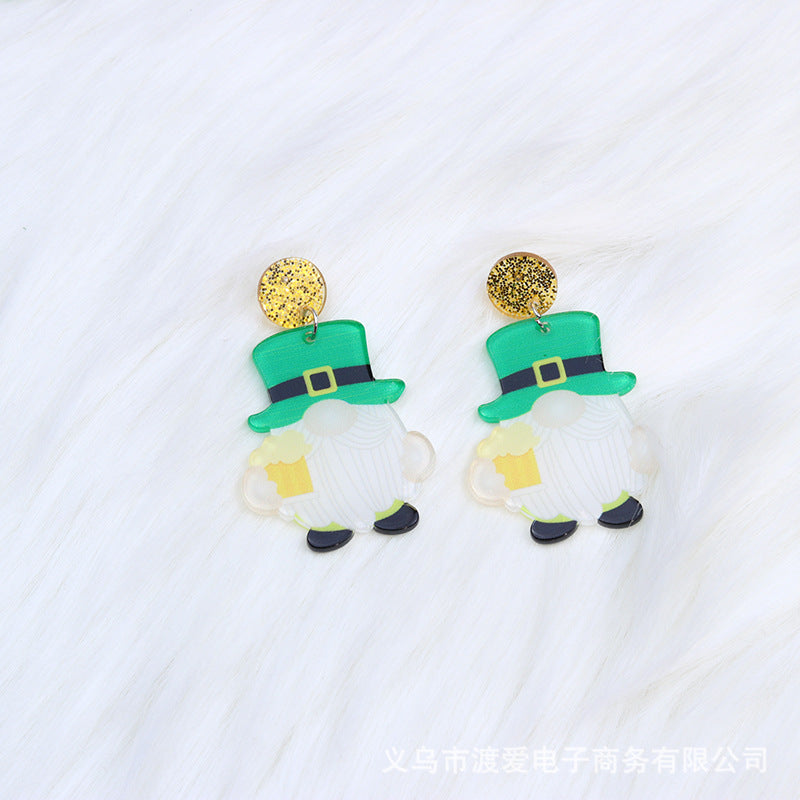 Wholesale St.  Patrick' s Day Clover Hat Butterfly Acrylic Earrings