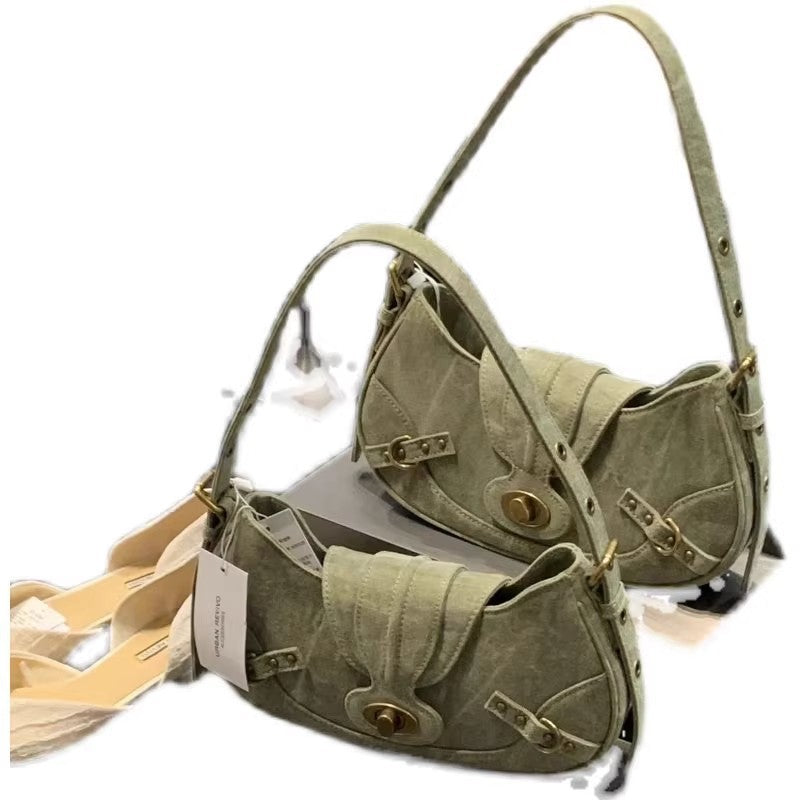 Wholesale Retro Army Green Stitching Underarm Bag
