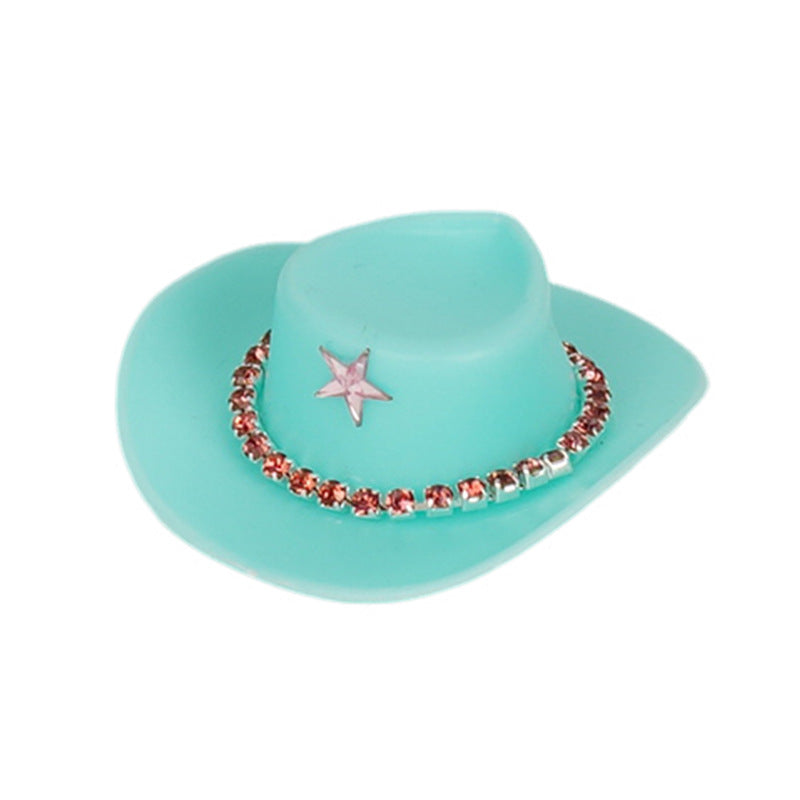 Wholesale Pink cowboy hat with diamond chain hairpin toy doll accessories hat plastic hat