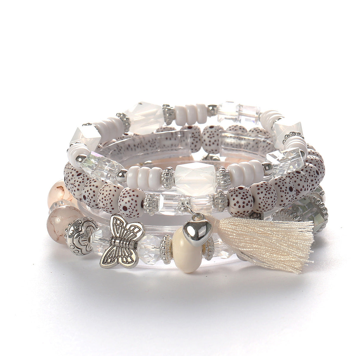 Wholesale Butterfly Tassel Pendant Glass Elastic Bracelet
