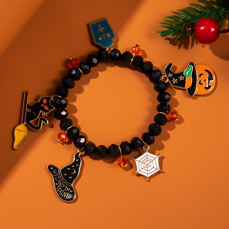 Wholesale Halloween Horror Atmosphere Funny Pumpkin Crystal Ghost Bracelet