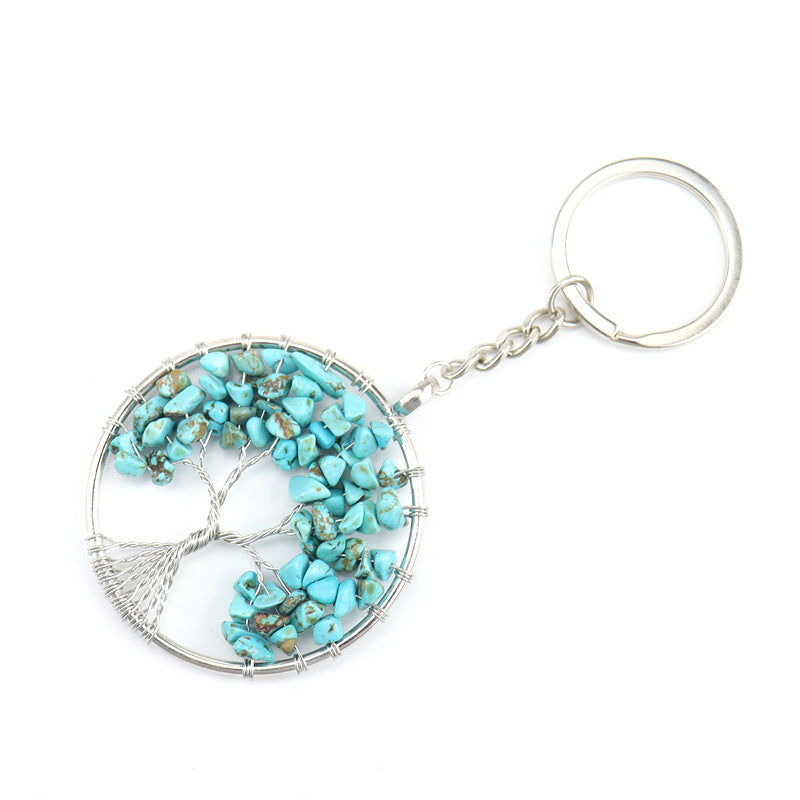Wholesale Natural Crushed Stone Crystal Tree Root Tree of Life Pendant Keychain