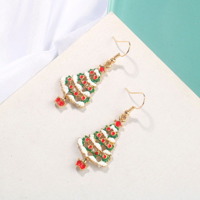 Wholesale Christmas Colorful Cartoon Cute Oil Dropping Christmas Tree Earrings Necklace Set
