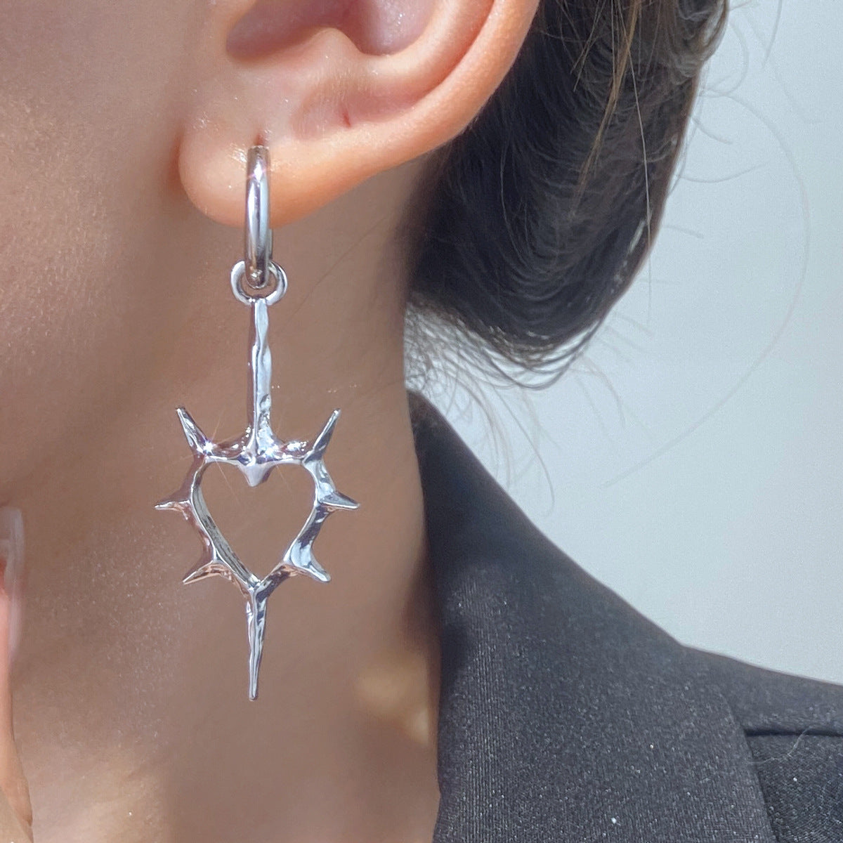Wholesale Gothic thorn heart-shaped cross water drop punk earrings