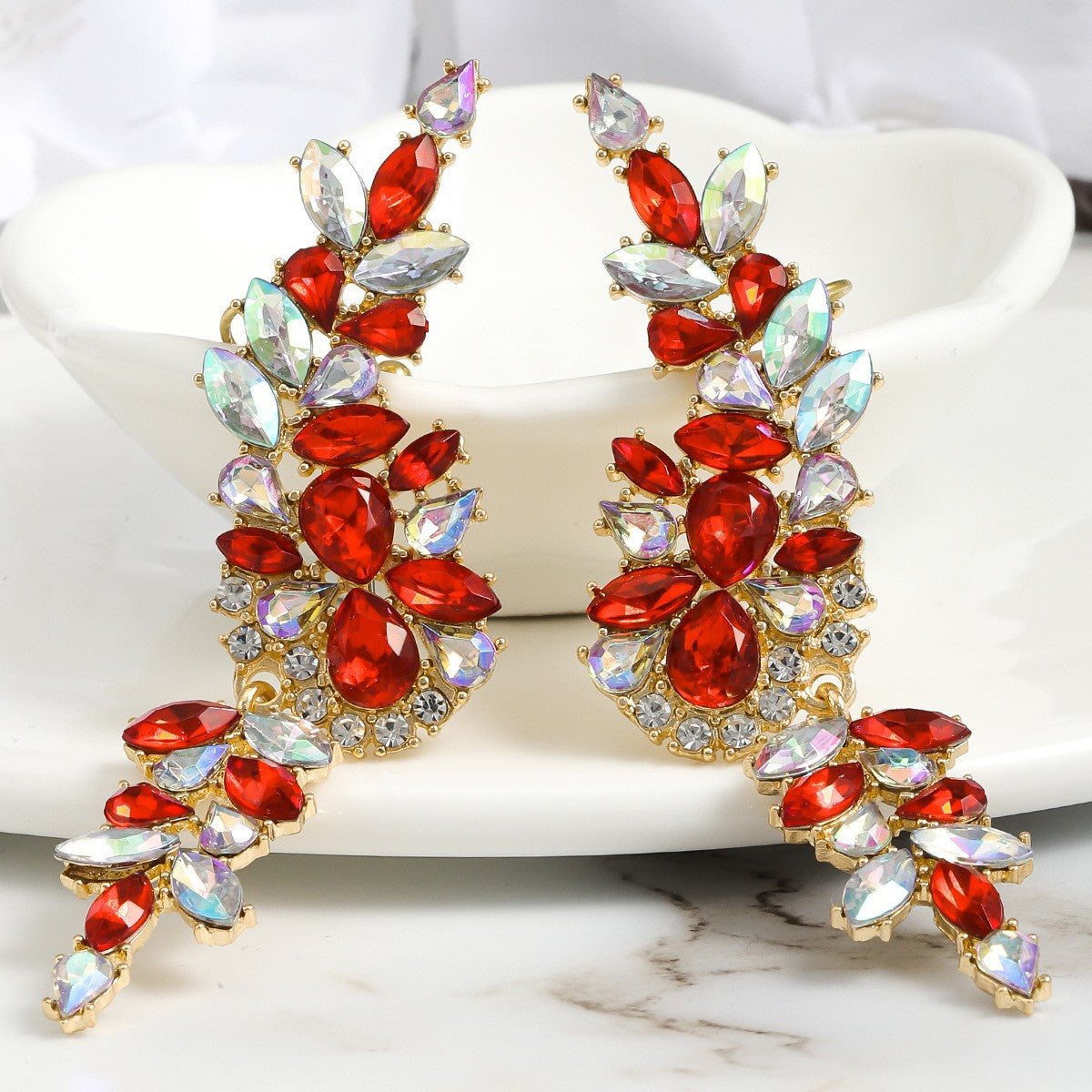 Wholesale Geometric Water Drop Love Petals Leaves Diamond Earrings