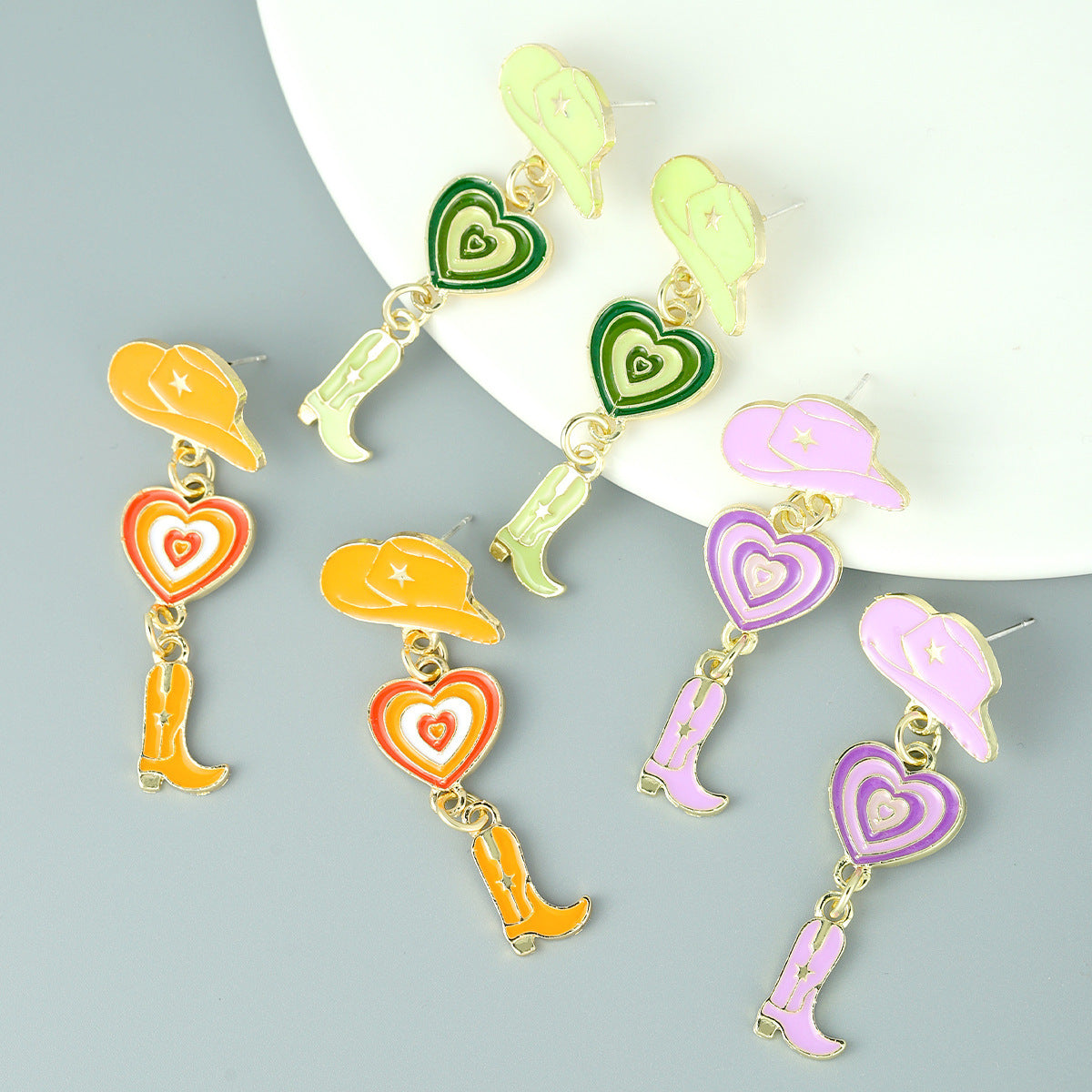 Wholesale Western Cowboy Hats Boots Heart shaped Earrings