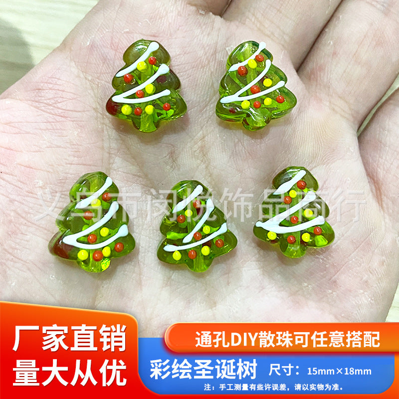 Wholesale 10pcs Snowman Christmas tree gingerbread man glass beads