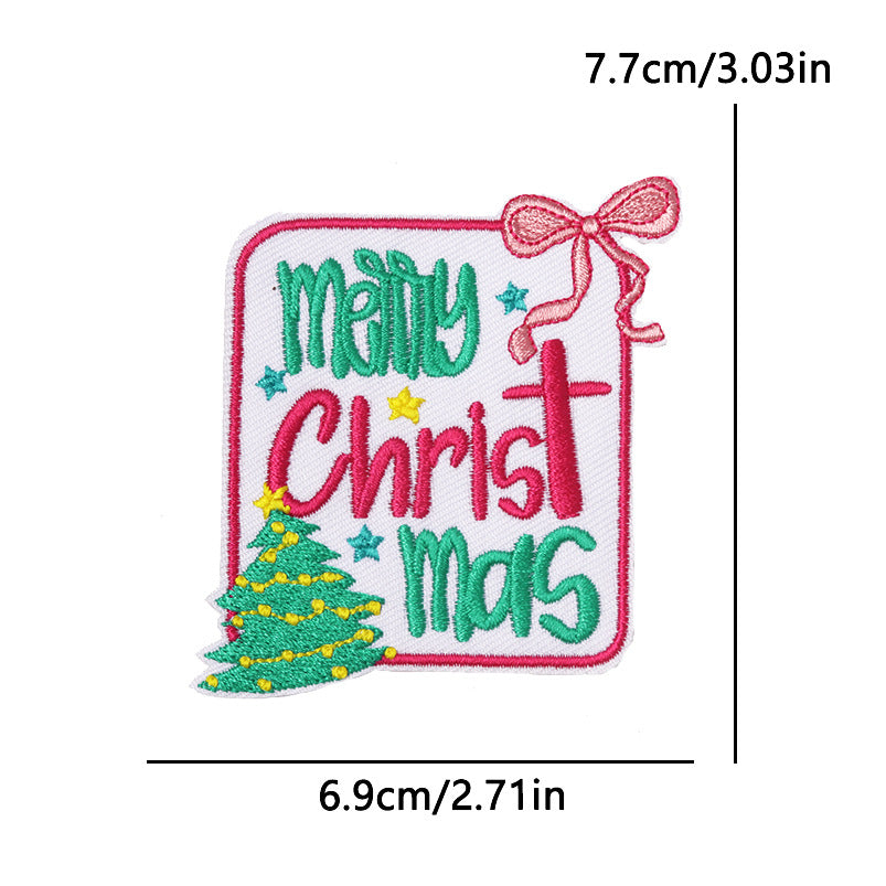 Wholesale Polyester Cartoon Christmas Letter Embroidered Patches For Clothing Hats Phone Cases DIY Decorative Accessory