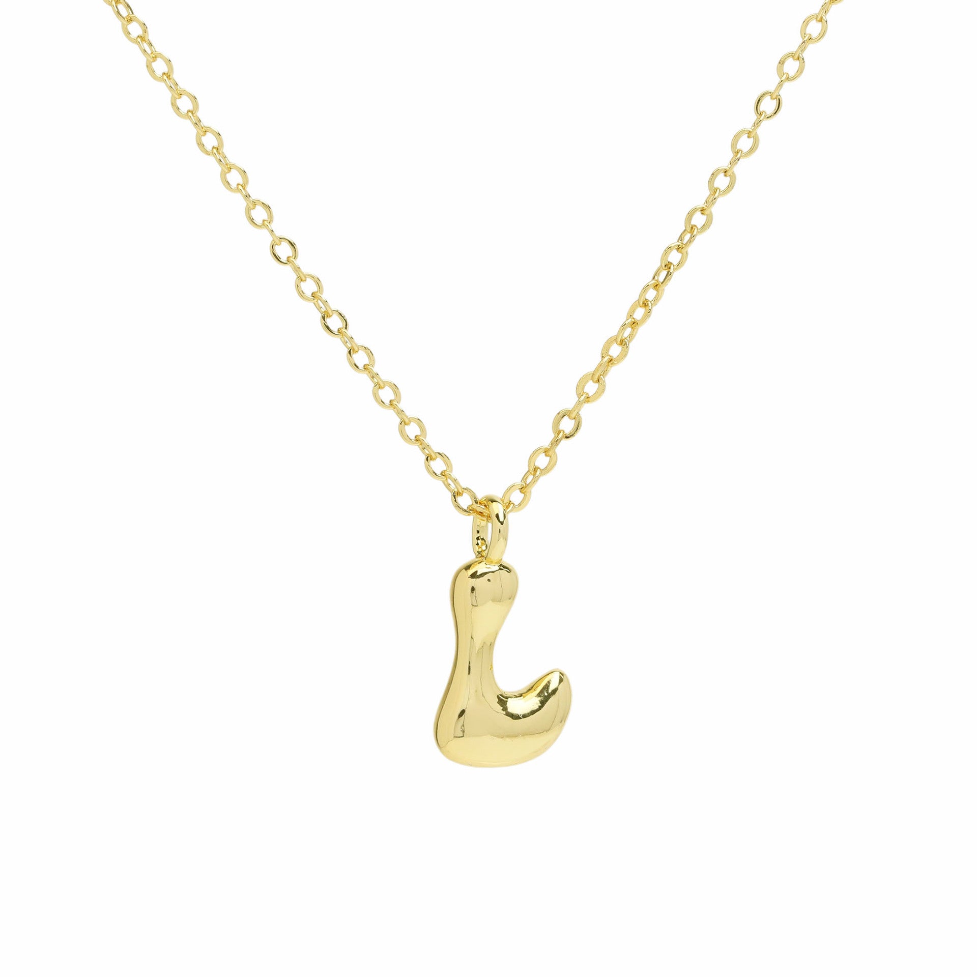 Wholesale 18k Gold Copper Polished Bubble Balloon Letter Necklace