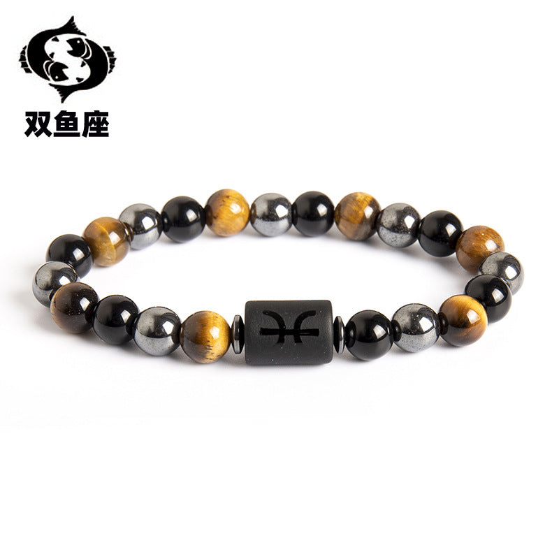 Wholesale Twelve Constellation Natural Tiger Eye Stone Handmade Bead Bracelet