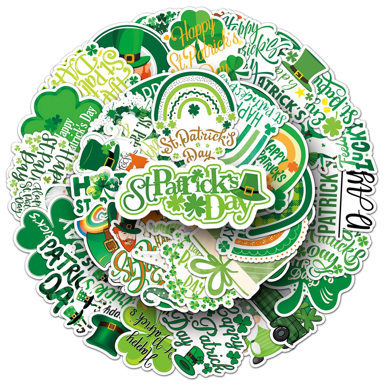 Wholesale 50pcs St.  Patrick' s Day green rainbow word hats Waterproof Vinyl Stickers