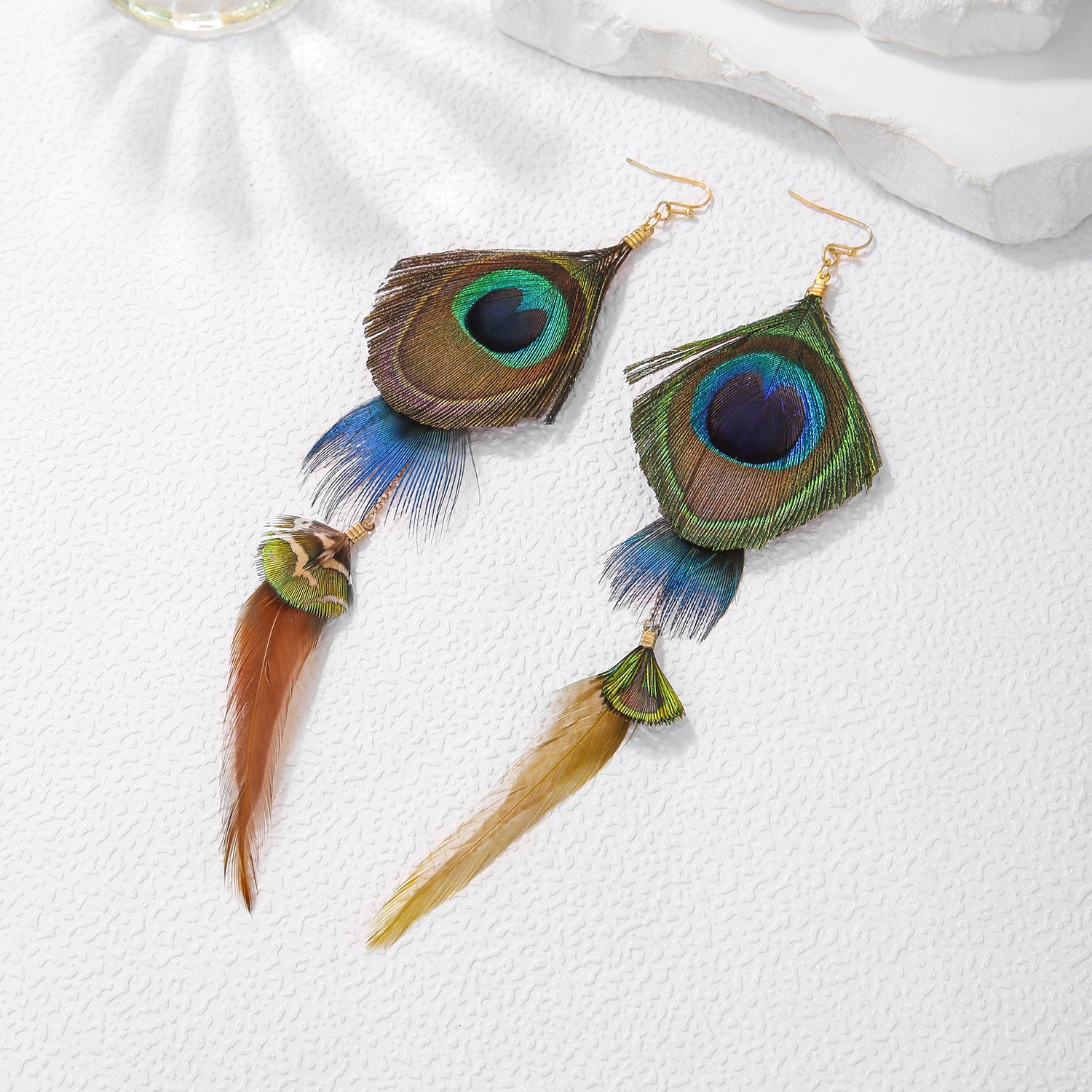 Wholesale Peacock Feather Bohemian Antique Tassel Earrings