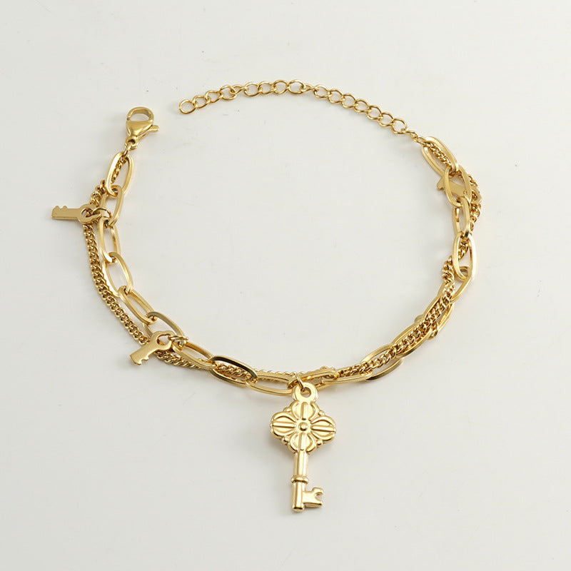 Wholesale Double Layer Titanium Steel Heart Shape 18K Multi-Layer Rose Bracelet