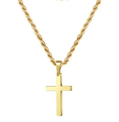 Wholesale Golden cross double layered stainless steel necklace