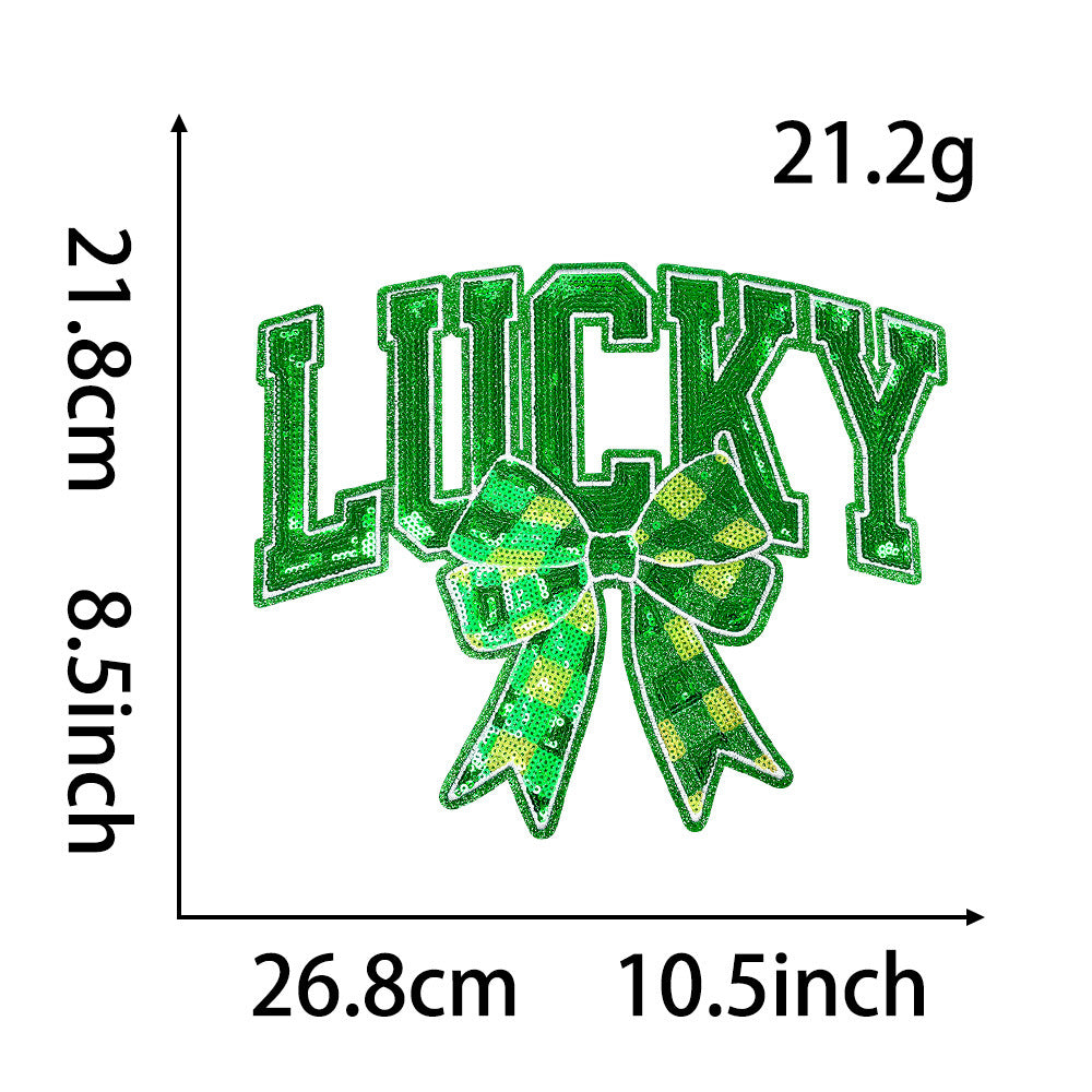 Wholesale  St. Patrick' s Day 3 Bowknots Green Series Sequin Embroidery DIY Patches