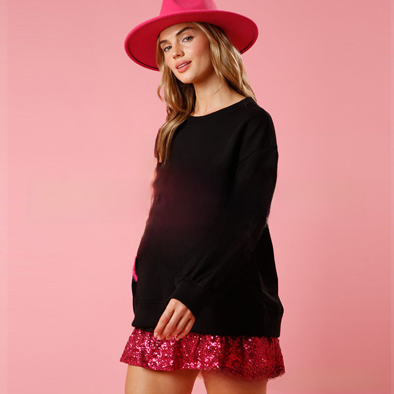 Wholesale Valentine's Day Love Heart Sequined Casual Loose Long Sleeve Sweatshirt