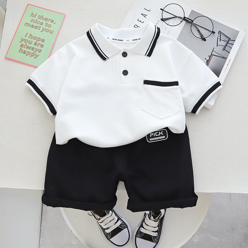 Wholesale Boys Minimalist Polo Casual Short Sleeved Shorts Cotton Set