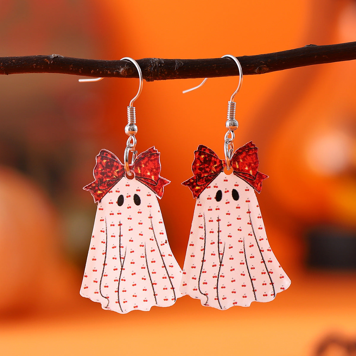 Wholesale Gothic  Leopard Print Bowknot Cherry Acrylic Earrings