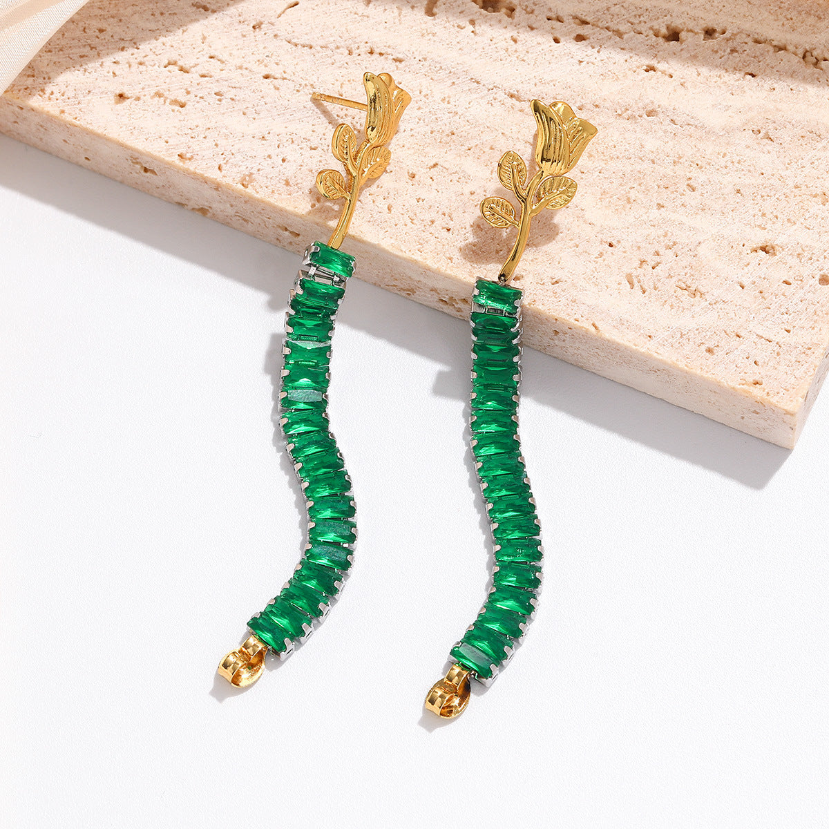 Wholesale Stainless Steel Zircon Tassel Earrings