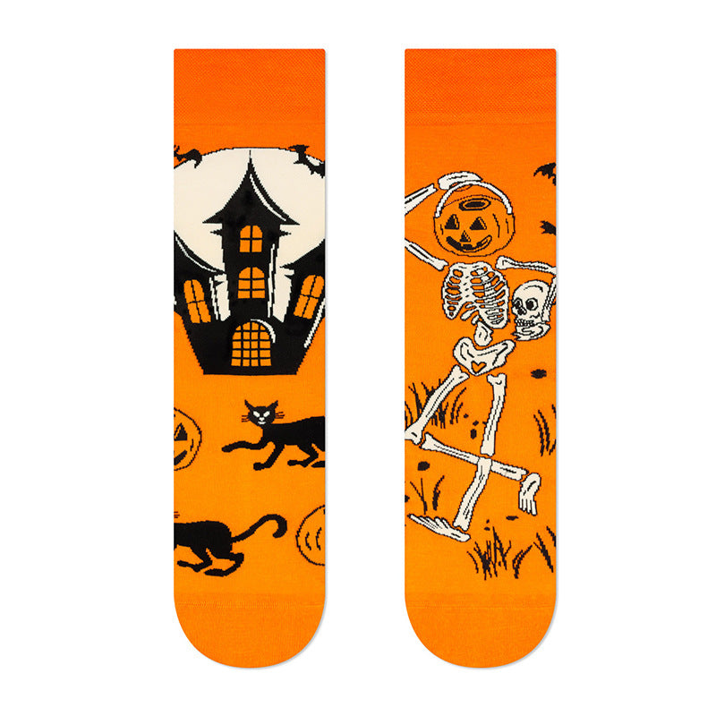 Wholesale Halloween Jacquard Asymmetric Couple Cotton Socks