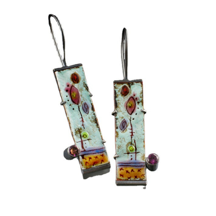 Wholesale Painted Floral Enamel Broken Flower Diamond Metal Earrings