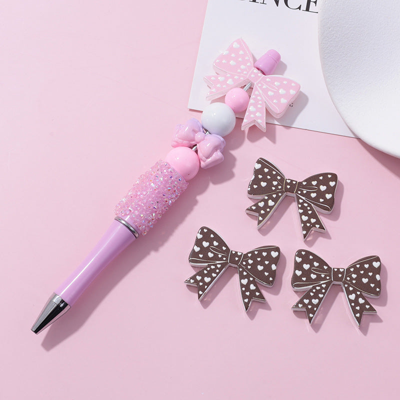 Wholesale 10pcs beaded pen beads UV lace bow milk pattern printed beads