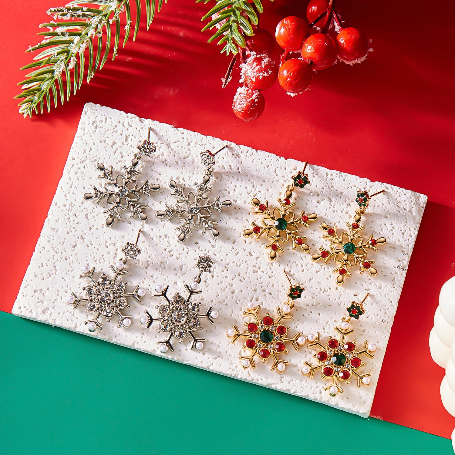 Wholesale Christmas Snowflake Earrings  Diamond Pearl Earrings