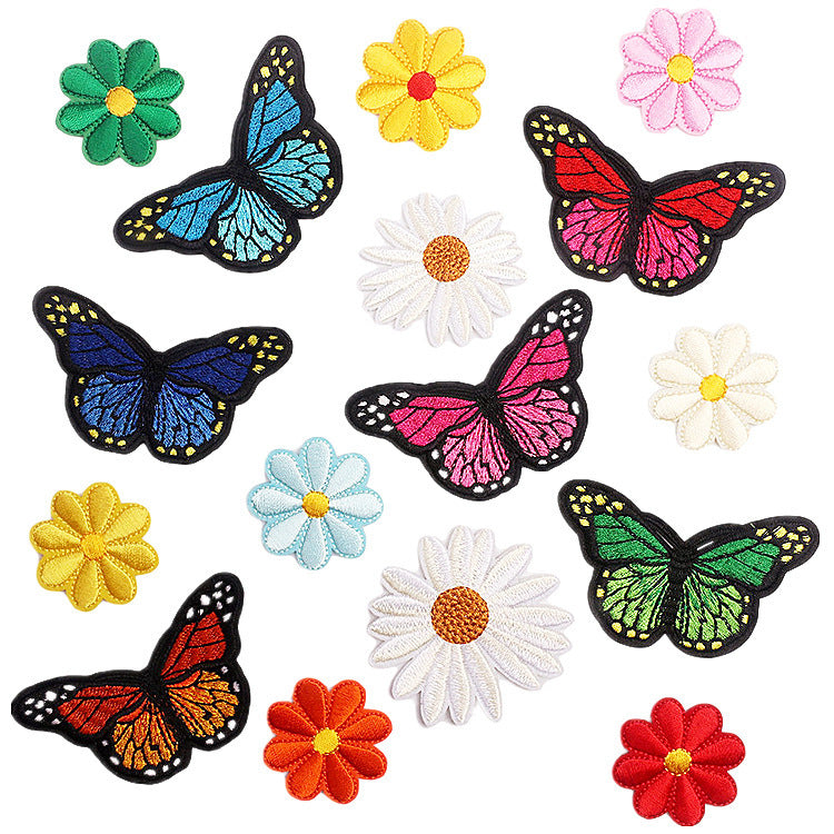 Wholesale Chic Polyester Embroidered Iron On Patches Assorted Butterfly Sunflower Designs For Clothing Craft Supply Resale