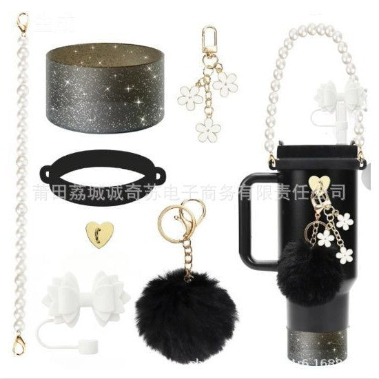 Wholesale Handle Flower Cup Chain Love Flower Straw Cap Cup Accessories