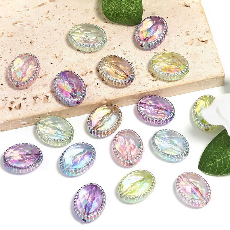 Wholesale 100pcs Diy Colorful Mysterious Magic Mirror Oval Acrylic Beads