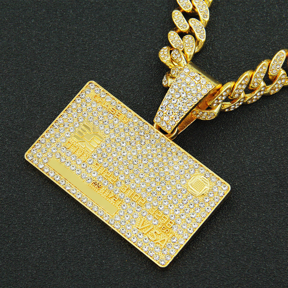 Wholesale Full Diamond Domineering Tag Pendant Men's Personalized Cuban Chain Necklace