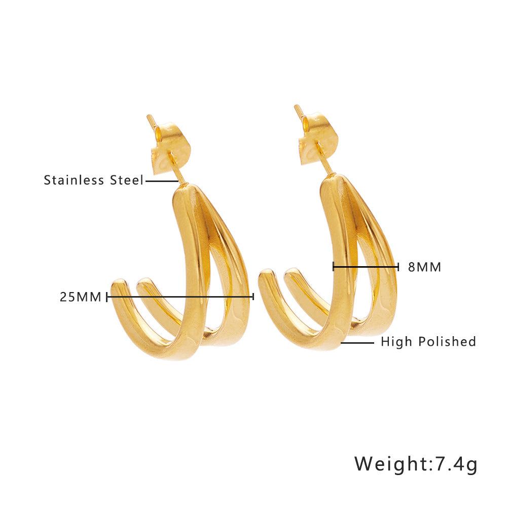 Wholesale Retro Twisted Circle Diamond Braided Wheat Ear C-Shaped Large Arc Gold Earrings