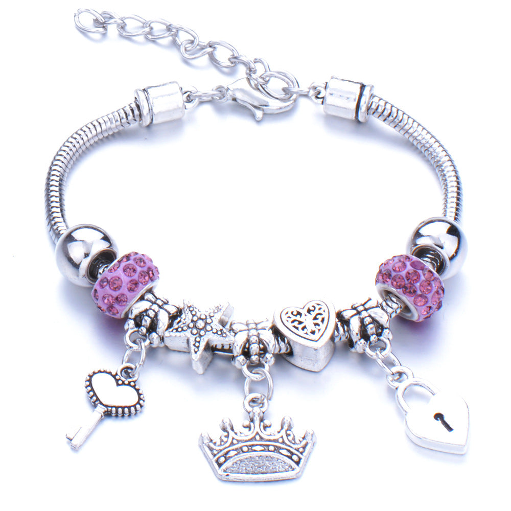 Wholesale Zinc Alloy Beaded Crown Pendant Bracelet