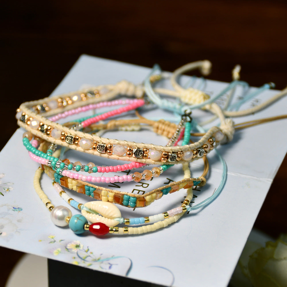 Wholesale Colorful Woven Hand Beaded Stacked Multilayer Bracelet