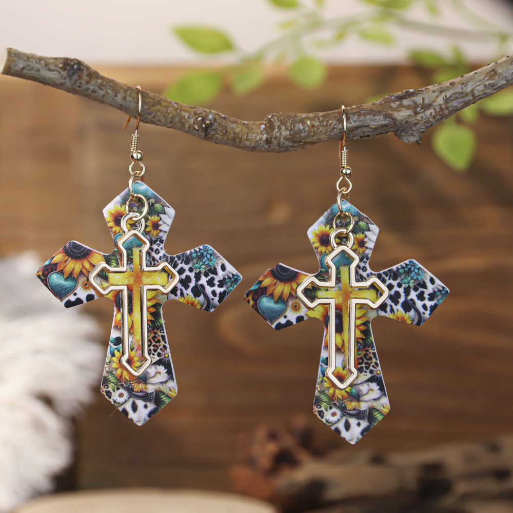 Wholesale Western-style double cross earrings