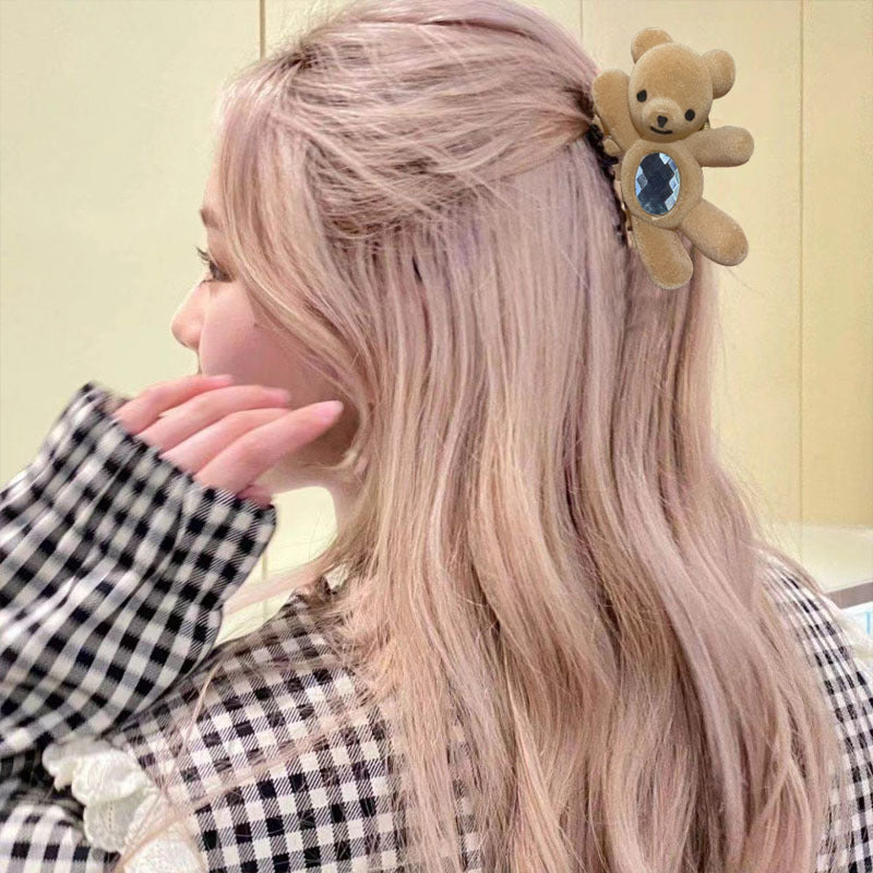 Wholesale Autumn and Winter Super Cute Flocking Waving Bear Rhinestone Disc Hair Shark Clip Valentine's Day Hair Accessories