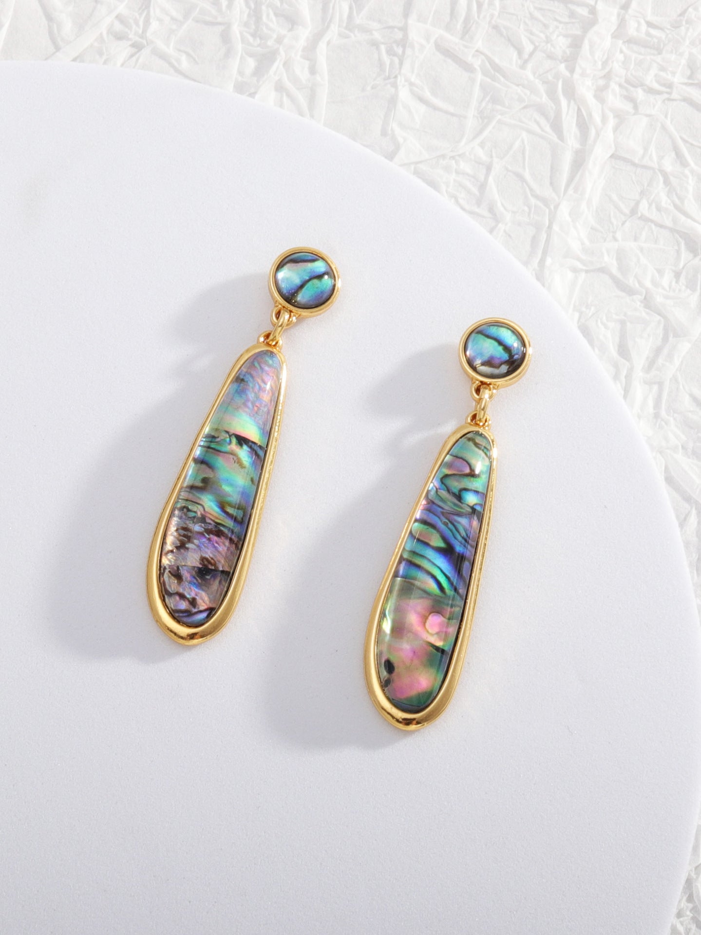 Wholesale Abalone Gold Plated Long Earrings