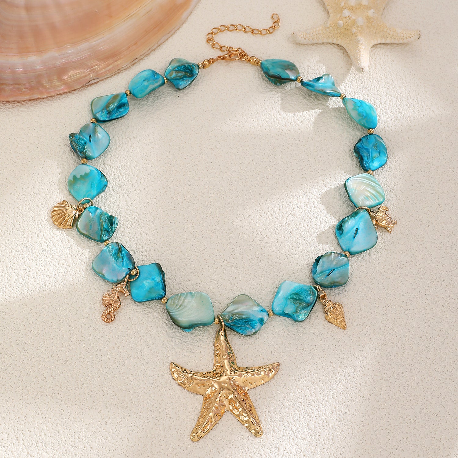 Wholesale Shell Starfish Jewelry Set Irregular Gold Tone Necklace Bracelet Earrings Women S Vacation Beach Chic Accessory