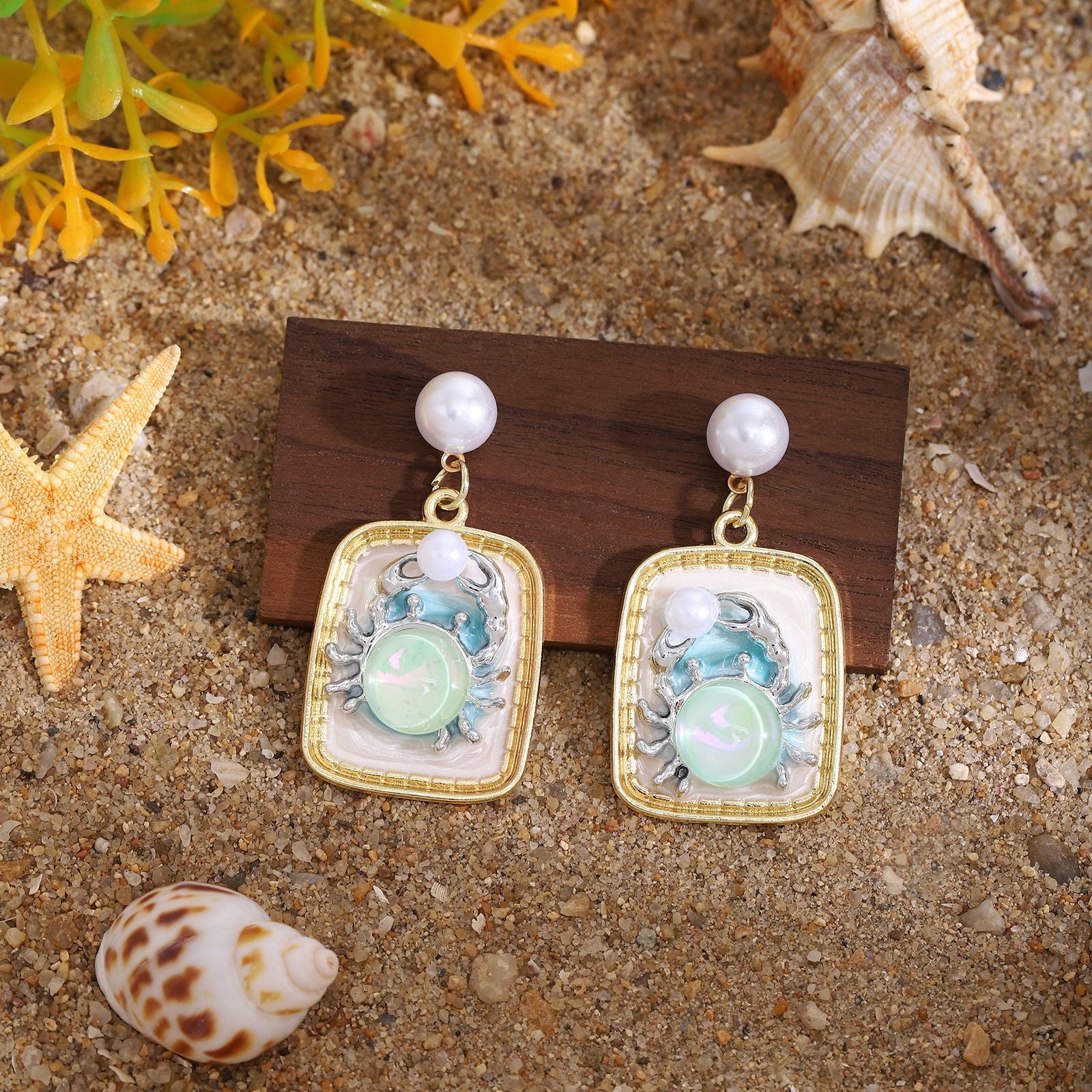 Wholesale French forest flower shell holiday earrings