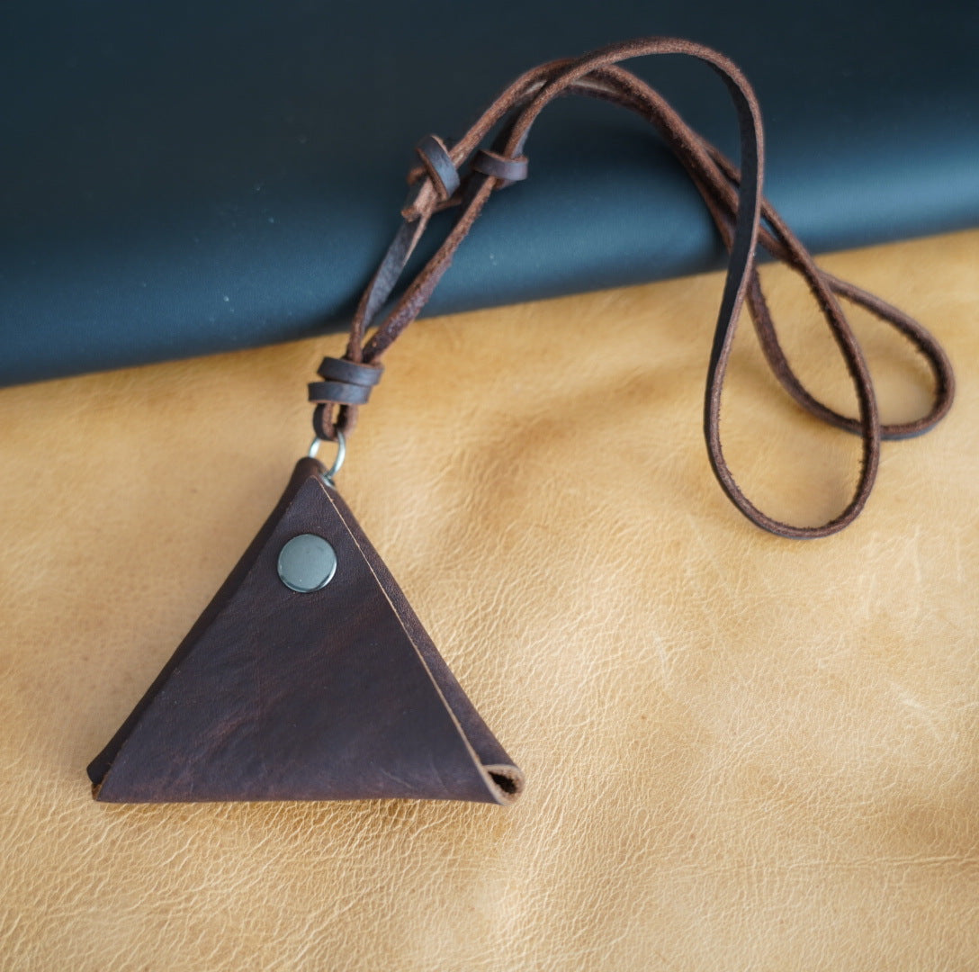 Wholesale Vintage Cowhide Triangle Zero Wallet Necklace