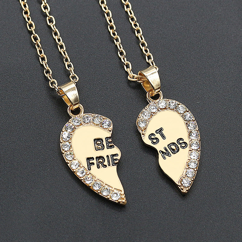 Wholesale  Moon and Sun Three-person Splicing Alloy Diamond Two-piece  Set Necklace