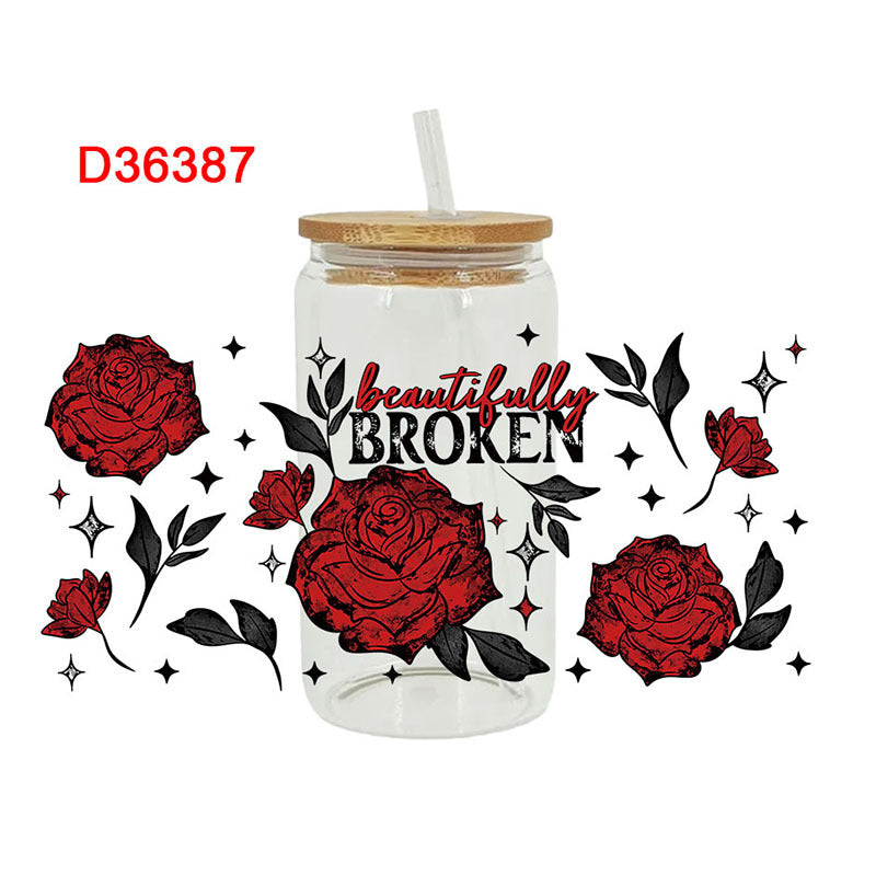Wholesale UV transfer sticker glass cup crystal label crystal sticker 16OZ UV DTF WRAPS