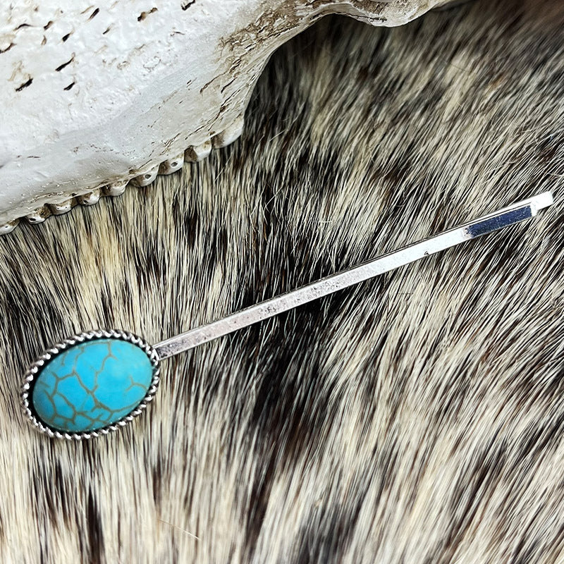 Wholesale Retro turquoise alloy flower western style hairpin