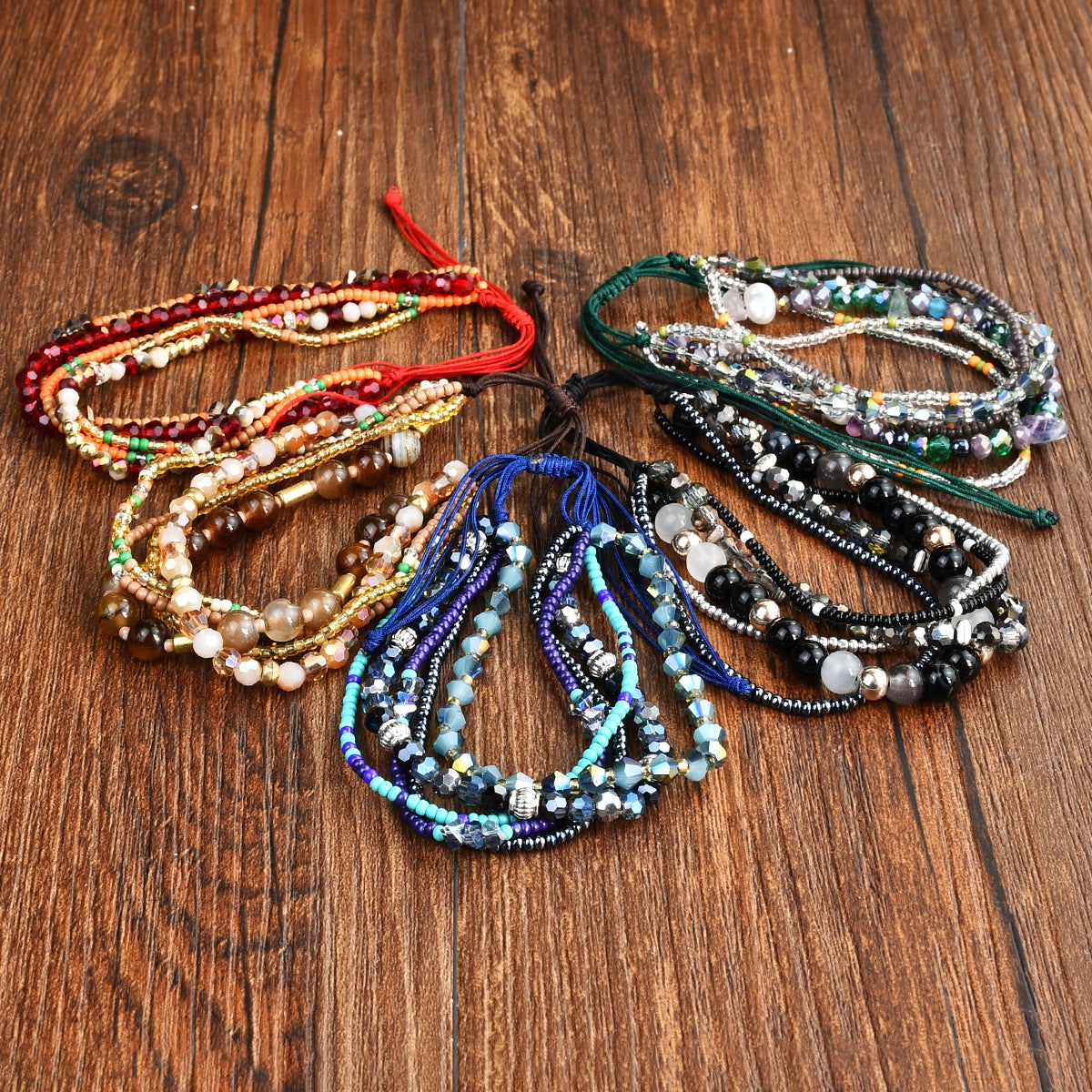 Wholesale Bohemian multi-layer natural gravel crystal beaded bracelet
