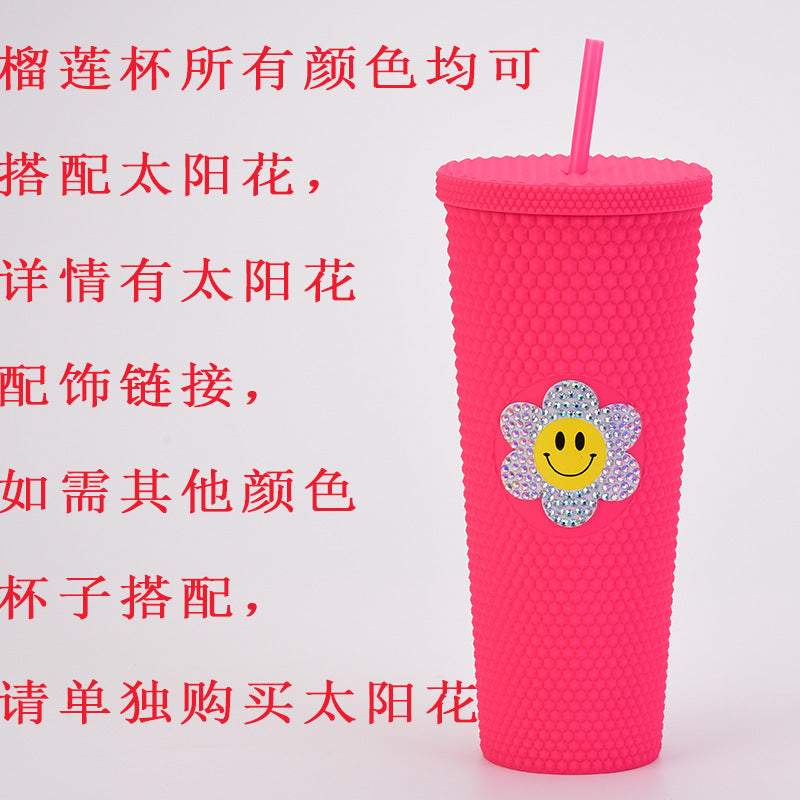 Wholesale Double-layer Plastic 710ml Durian Prick Hand Luminous Color Changing Rainbow Gradient Straw Cup