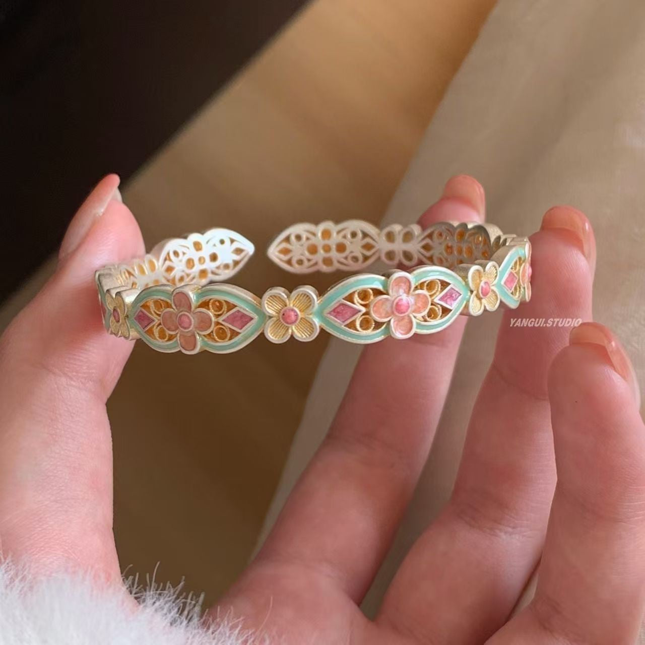 Wholesale Pink Drip Glaze Flower Bracelet Sweet Layered Bracelet