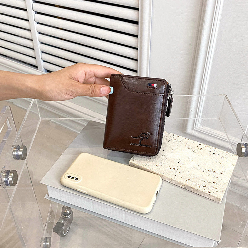 Wholesale Short Vintage Zipper Men's Wallet