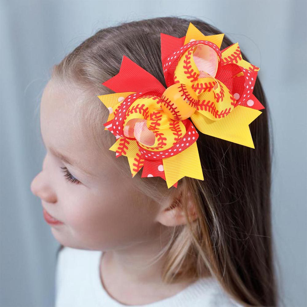 Wholesale Sports Ball Children' s Hair Multi-layer Rib Ribbon Bow Hairpin Baby Sports