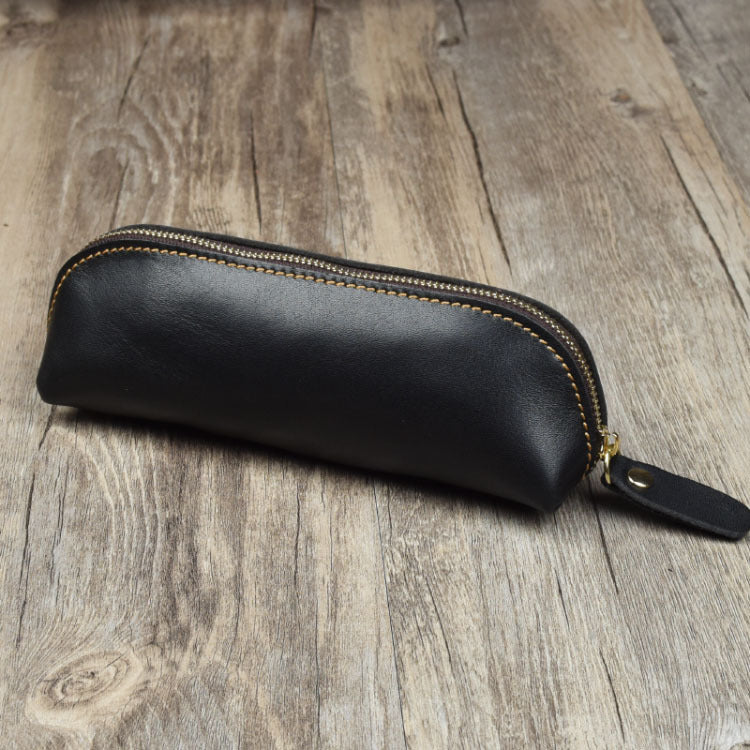 Wholesale Vintage Minimalist Cowhide Zippered Pencil Case