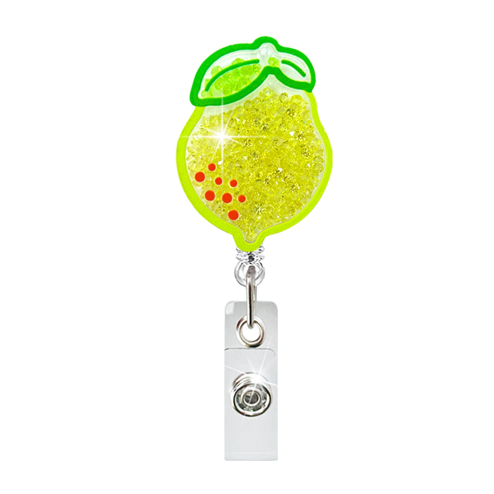 Wholesale Acrylic Quicksand Rhinestone Fruit Strawberry Watermelon Telescopic Badge Scroll Keychain